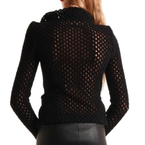 IRO Black Open Knit Noa Leather Trim Moto Jacket | Size 36 - Picture 5 of 15